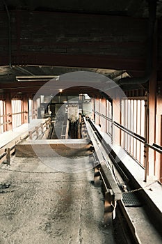 Rail system with three coal cars in a mine in the Ruhr area in Germany