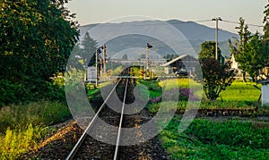 Rail track at countryside in Hokkaido, Japan