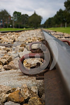 Rail track irons on sunny day