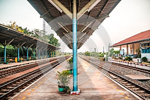 Rail track way transport at station in thailand