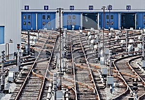 Rail tracks in subway depot. Kiev, Ukraine