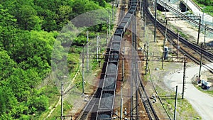 Rail: a train loaded with coal goes on rails
