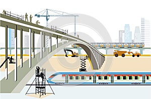 Rail transport Bridge construction in the big city with rapid transit,