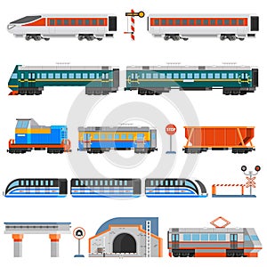 Rail Transport Flat Colorful Icons Set