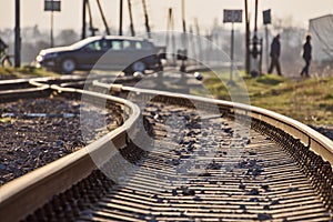 rails with crossovers and blurred background