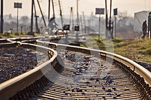 rails with crossovers and blurred background