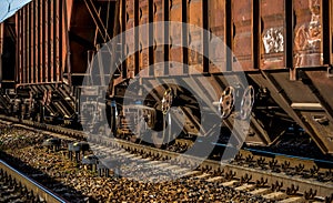 Rail transportation. Old freight car and railway track