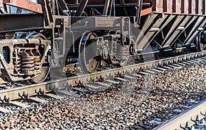 Rail transportation. Old freight car and railway track