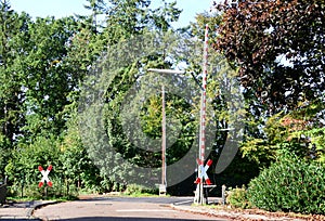 Rail Way Crossing in Autumn in the Town Walsrode, Lower Saxony