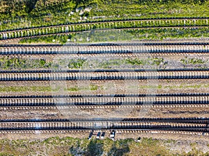 Rail ways top down aerial view