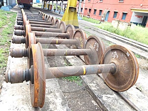 Rail wheel storage in barddhaman loco shed.Indian Railways.