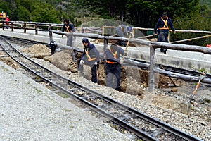 Rail workers on the southern Pacific railroad in the world.