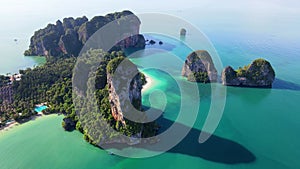 Railay Beach Krabi Thailand a tropical beach with a turqouse colored ocean