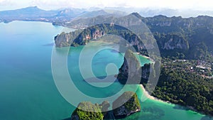 Railay Beach Krabi Thailand a tropical beach with a turqouse colored ocean