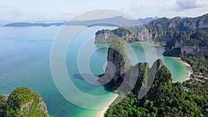 Railay Beach Krabi Thailand a tropical beach with a turqouse colored ocean