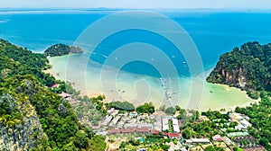 Railay beach in Thailand, Krabi province, aerial view of tropical Railay and Pranang beaches and coastline of Andaman sea