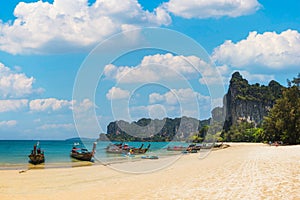 Railay West Beach with Limestone Cliffs in the Background, Krabi Province, Thailand