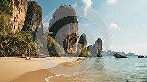 Railay West Beach Thailand at sunset - made with Generative AI tools