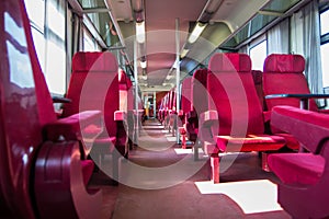 Railcar with red seats