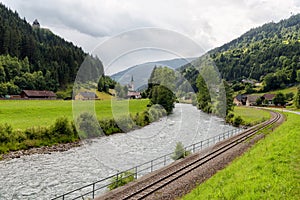 Railroad along the river Mur, Austria