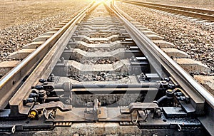 railroad arrow close-up. steel structures of transport roads