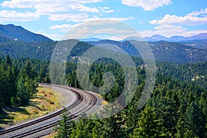 Railroad Bend Curve in the Mountains on a Sunny Day