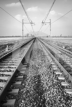 Railroad. Black and white photo