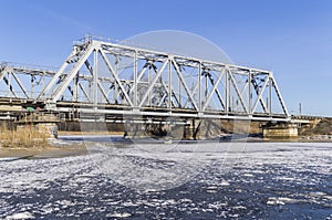 Railroad bridge with ice