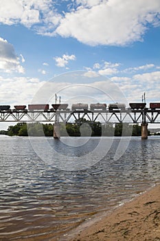 Railroad bridge in Kyiv Ukraine across the Dnieper