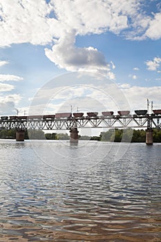 Railroad bridge in Kyiv Ukraine across the Dnieper