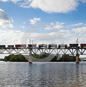 Railroad bridge in Kyiv Ukraine across the Dnieper
