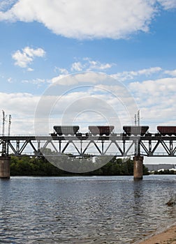 Railroad bridge in Kyiv Ukraine across the Dnieper