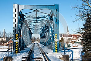 Railroad bridge in Litovel in cold winter day photo