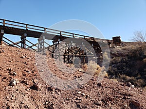 Railroad bridge, old, wooden in Calico Ghost Town