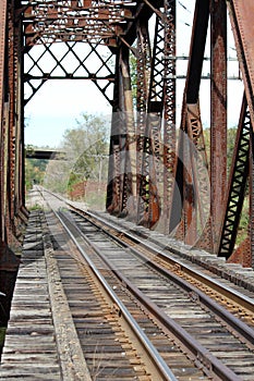 Railroad Bridge Over Water in Autumn