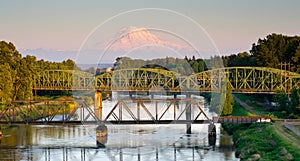 Railroad Car Bridges Puyallup River Mt. Rainier Washington