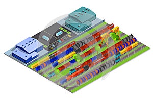 Railroad Cargo Transportation Isometric Design Concept