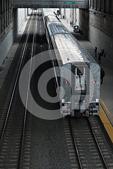 Railroad cars at the depot in Reno, Nevada