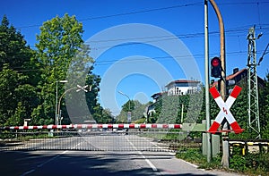Railroad crossing closed with red light