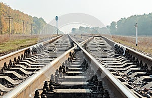 Railroad crossing closeup low angle