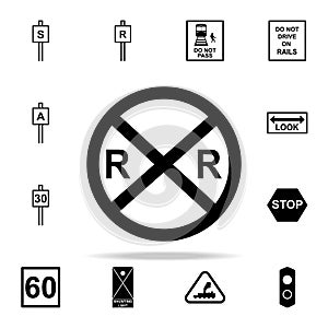 railroad crossing icon. Railway Warnings icons universal set for web and mobile