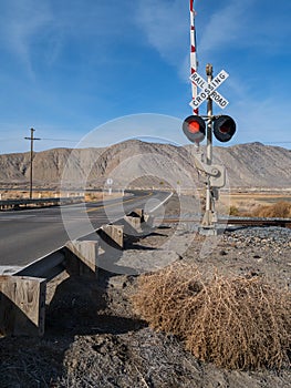 Railroad crossing in the Nevada desert