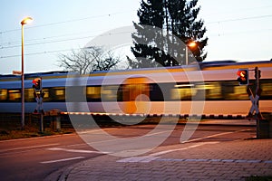 Railroad crossing at night