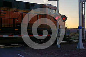 Railroad crossing at night