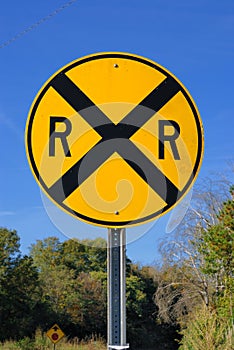 Railroad crossing road sign