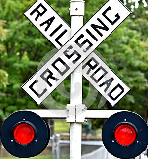 Railroad Crossing sign, automatic flashing lights photo