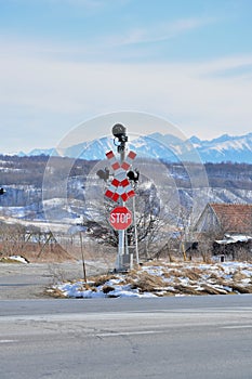 Railroad crossing stop sign