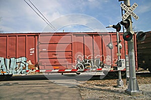 Railroad Crossing With Train