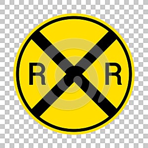 Railroad crossing warning sign isolated on transparent background