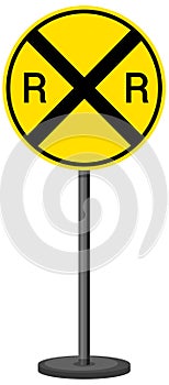 Railroad crossing warning sign isolated on white background